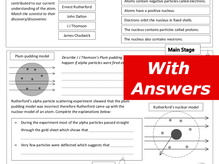 History of the atom worksheet answers